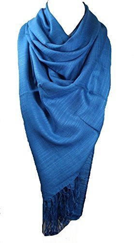 World of Shawls Ladies Womens Girls Dupion Self-Weaved Turquoise Textured Scarf Shawl Throw Wrap Cover-up