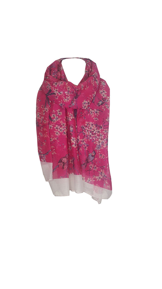 World of Shawls Sarong Japanese Cherry Blossom Bird And Floral Print