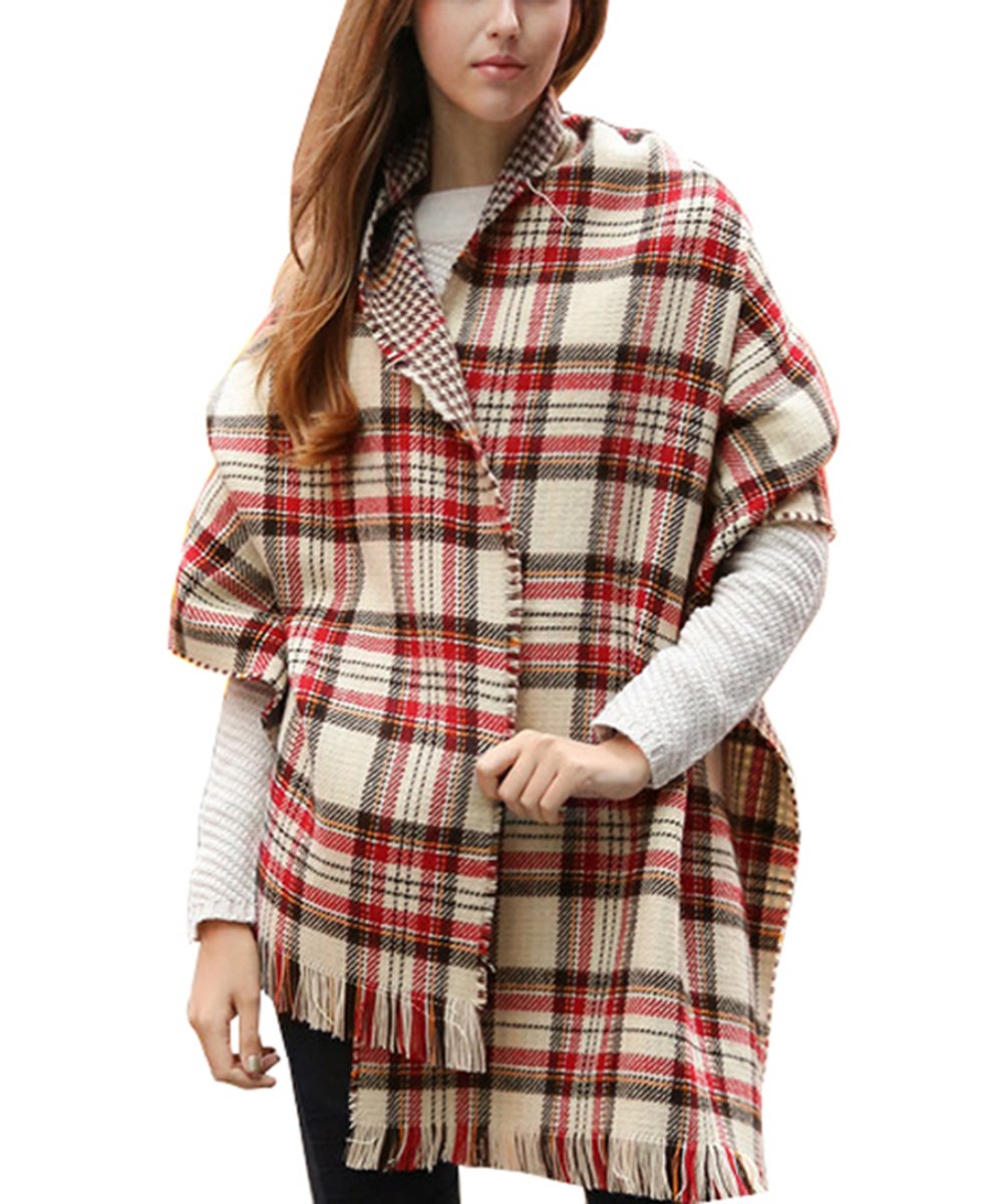 ISASSY Women's Ladies Vintage Wraps scarf scarves Elegant Tartan Plaid scarf Shawl (One size, V-Beige)