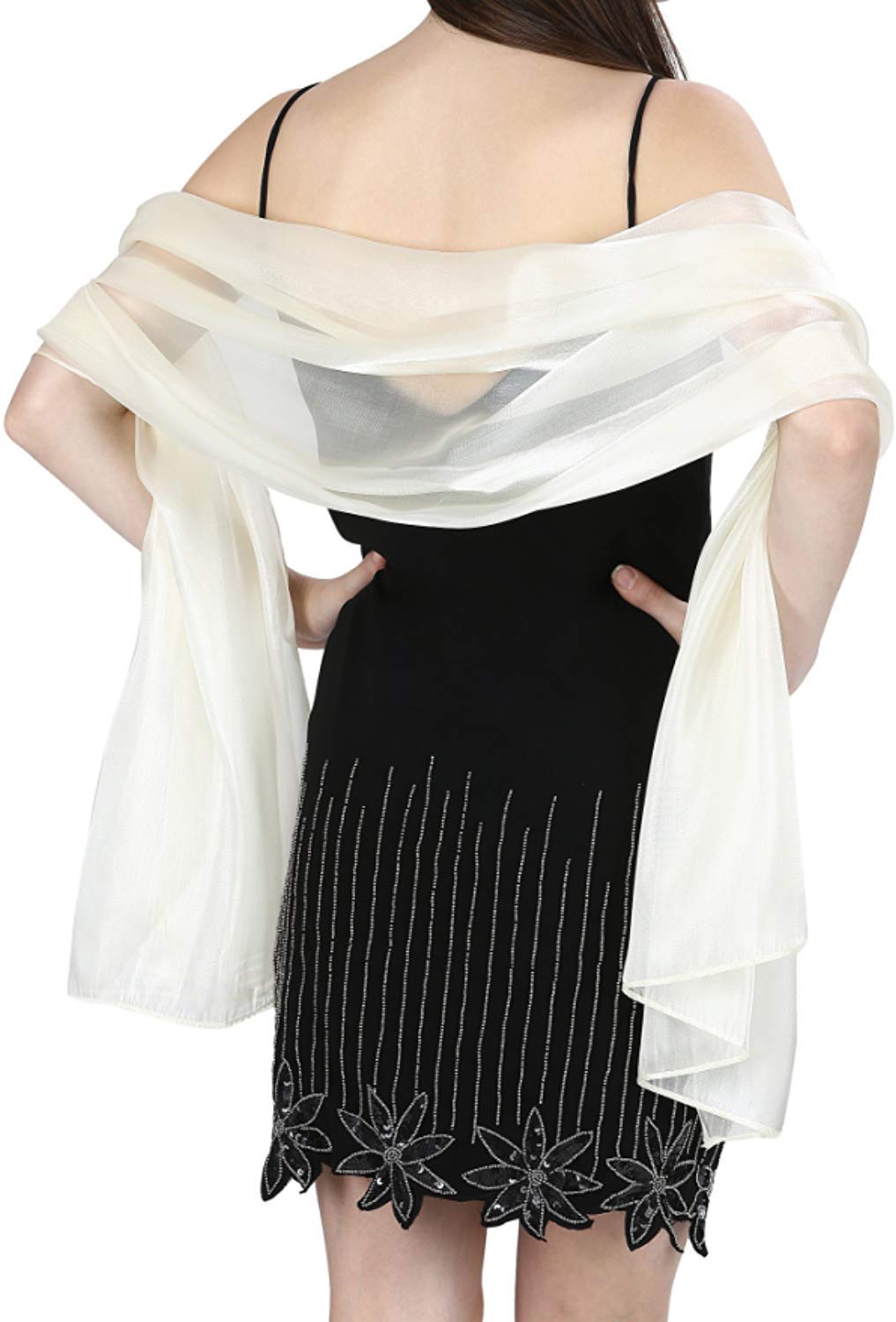 World of Shawls Silky Iridescent Scarf Wrap Stole Shawl For Wedding Bridal Bridesmaids Evening Wear Prom & Parties (Cream)