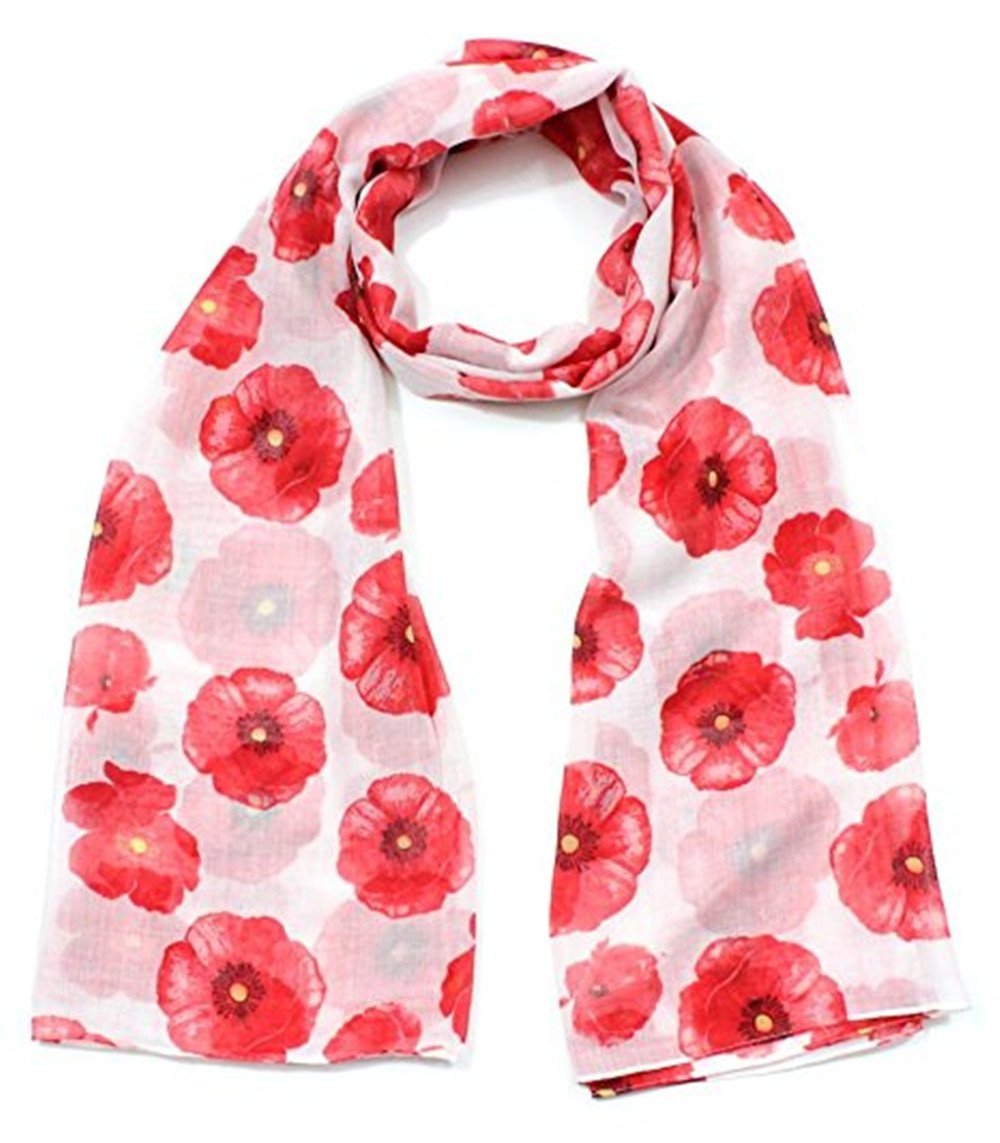 Poppy Print Design Women Scarves Large Size (White)
