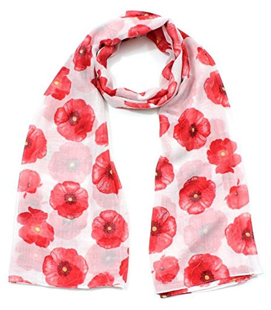 Poppy Print Design Women Scarves Large Size (White)