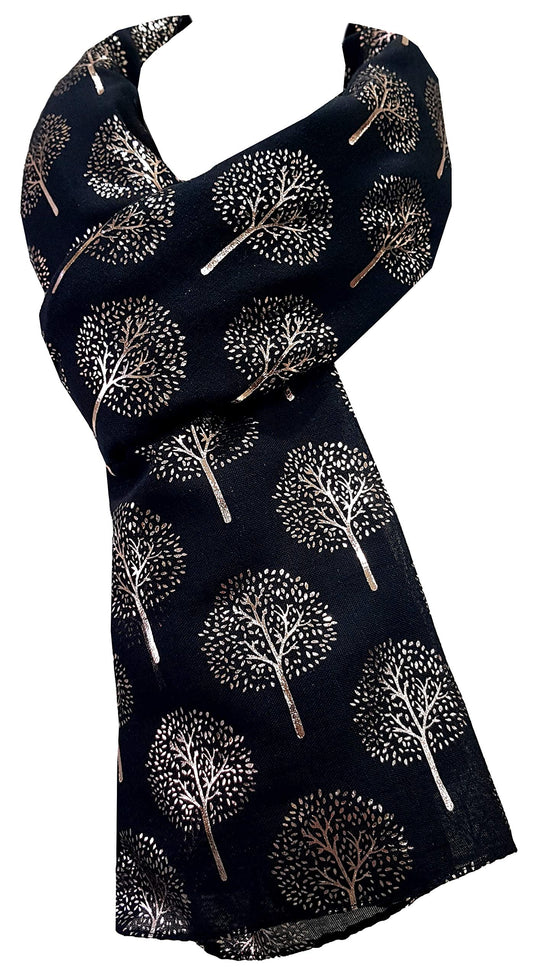 World of Shawls Gold Foil Mulberry Tree Print Fashion Scarf