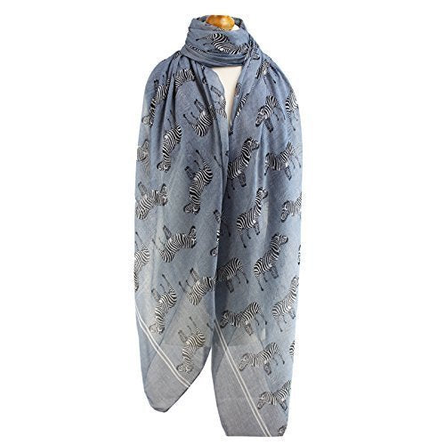 World of Shawls Ladies New Beautiful Zebra Print Large Soft Maxi Soft Scarf Beach Wrap Sarong Dark Silver