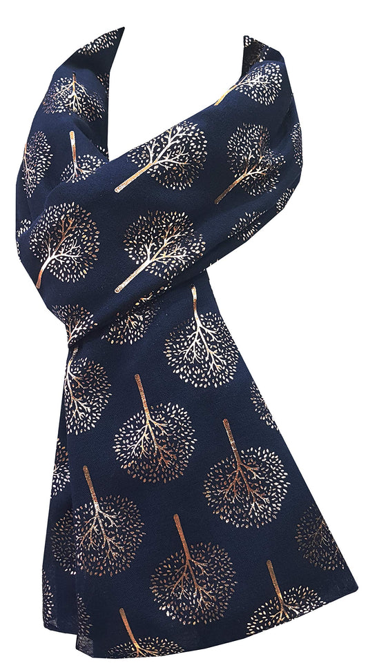 World of Shawls Gold Foil Mulberry Tree Print Fashion Scarf