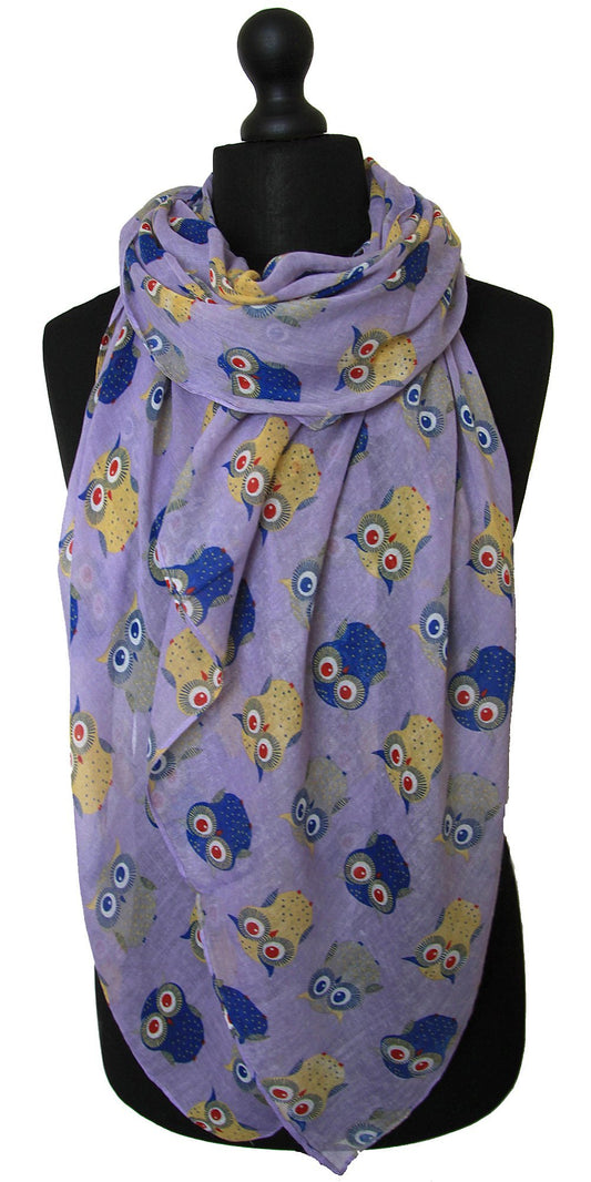 Owls Print Design All Season Lightweight Soft Scarves for Women (Dusty lilac)