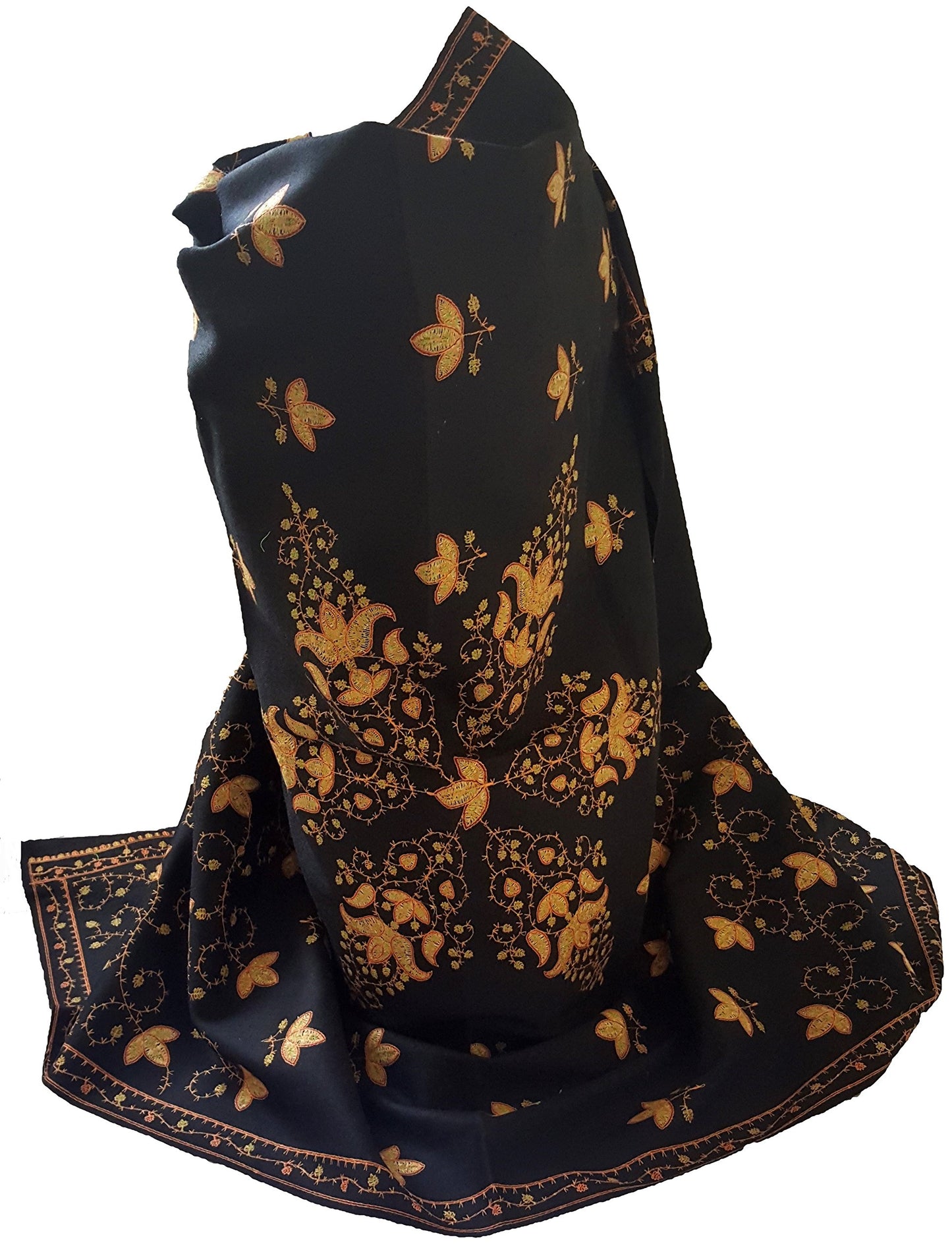 World of Shawls Exclusive Women's Ladies Needle Thread Work Hand Embroidered Shawl Scarf Wrap Occasion Bridal Party Wear Prom
