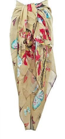 World of Shawls Beautiful Beige Butterfly Print Fashion Scarf Wrap Shawl Maxi Sarong