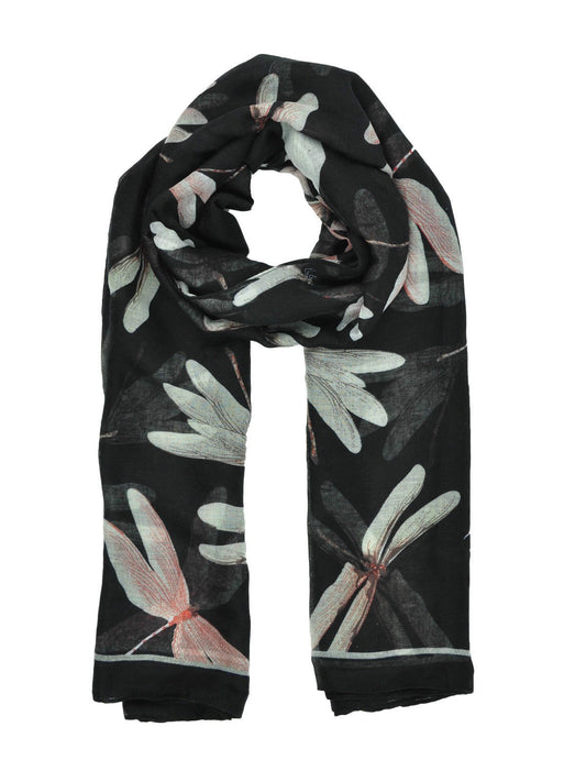 Dragonfly Print Oversized Large Designer Scarf Ladies New Fashion in Black