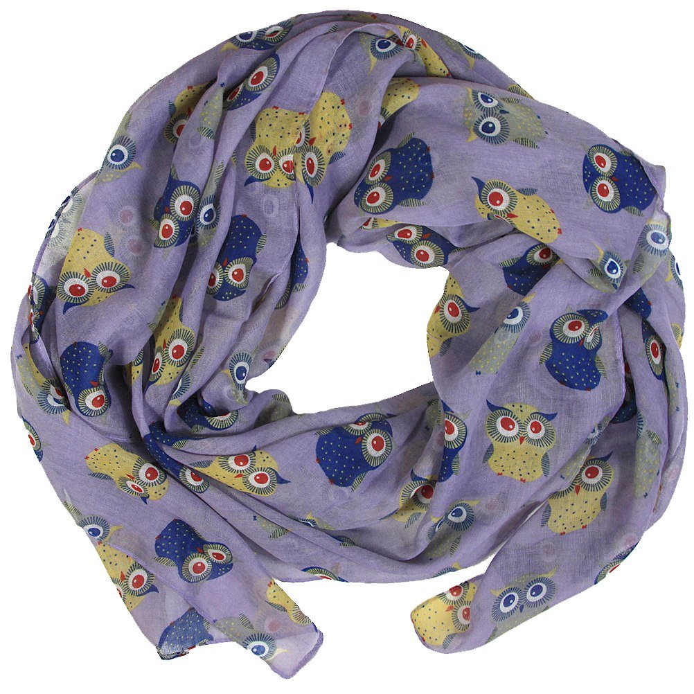 Owls Print Design All Season Lightweight Soft Scarves for Women (Dusty lilac)