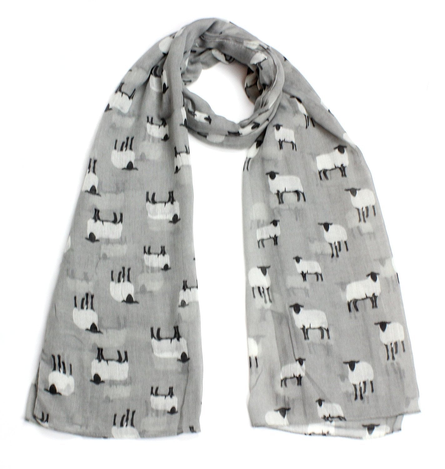 Grey & White Sheep Design Print Ladies Fashion Scarf