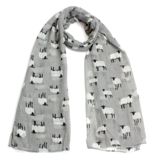 Grey & White Sheep Design Print Ladies Fashion Scarf