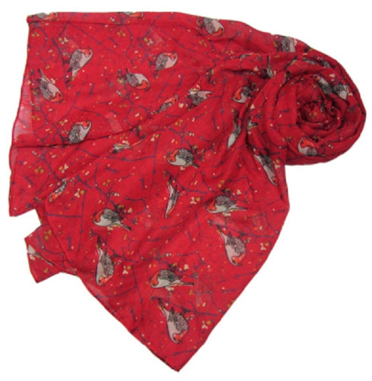 Red Christmas Woodland Robin Scarf Wrap Shawl Cover Up Gift Winter Pashmina Robins