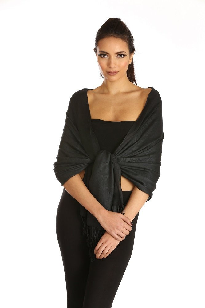 RK Essentials | Plain Pashmina’s Featuring Tassel Edging | Black.