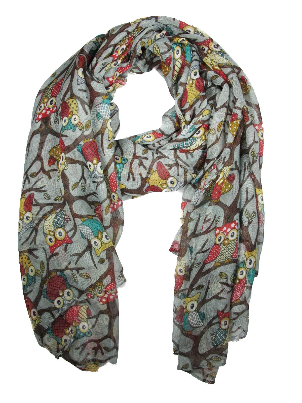 Owl Print Multi Colour Scarf (Grey)