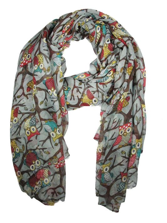Owl Print Multi Colour Scarf (Grey)