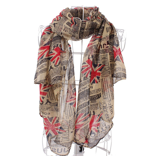 Huan Xun Women's Newspaper Pattern flag Print Fashion Scarf Shawl