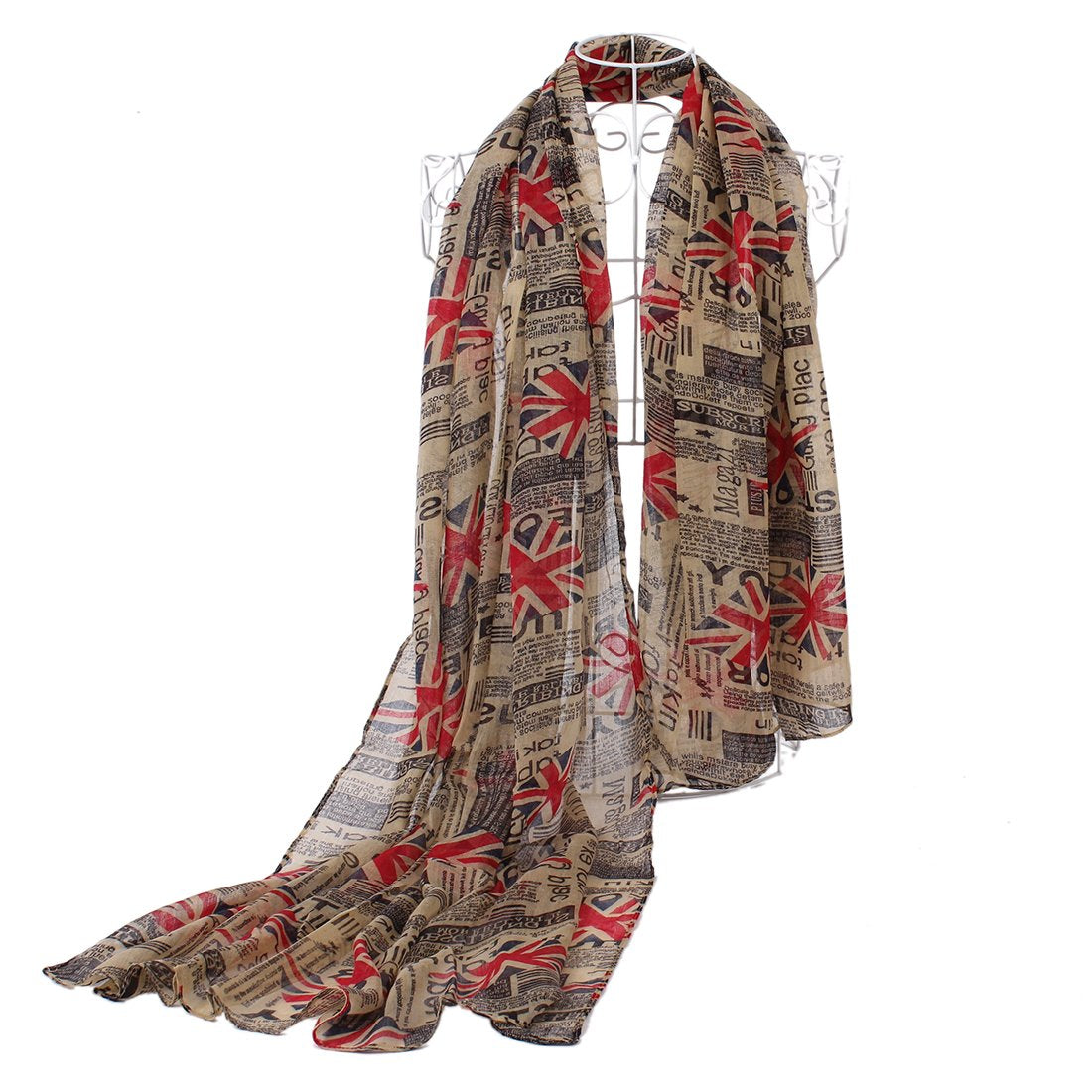 Huan Xun Women's Newspaper Pattern flag Print Fashion Scarf Shawl