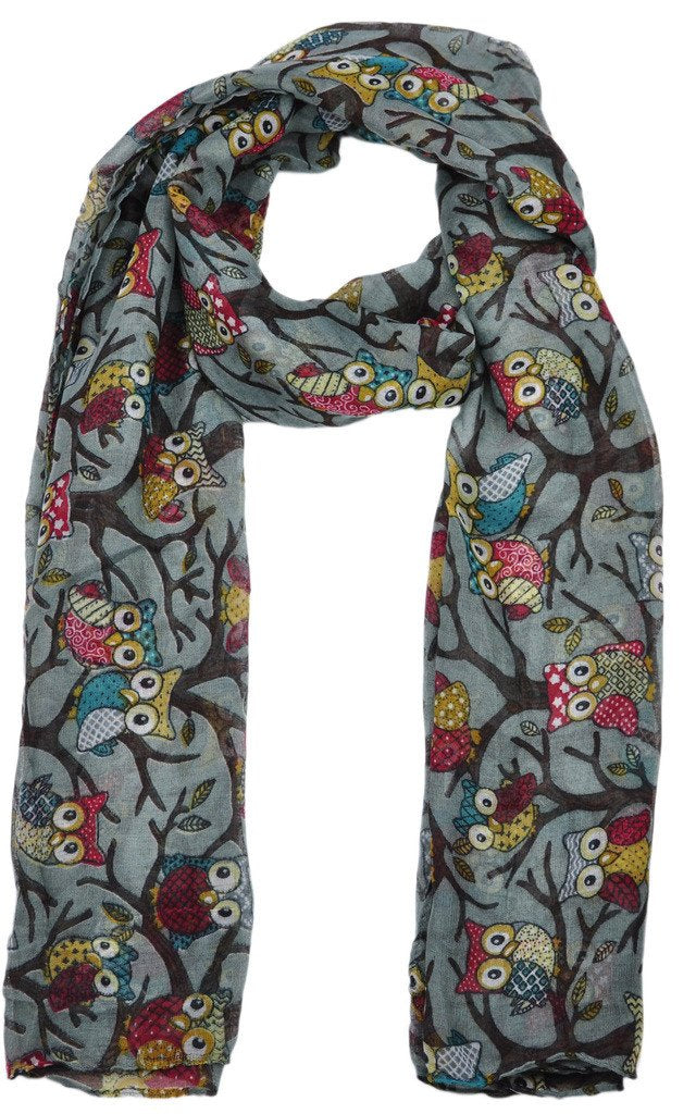 Owl Print Multi Colour Scarf (Grey)