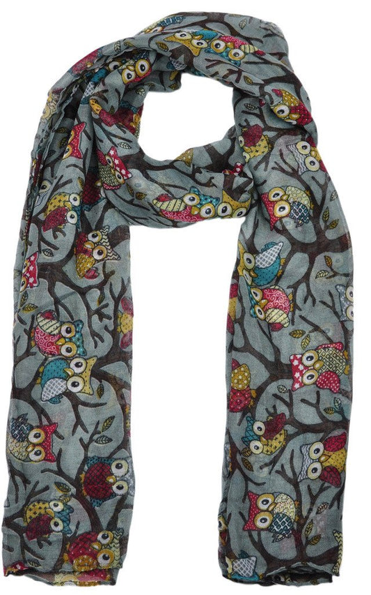 Owl Print Multi Colour Scarf (Grey)