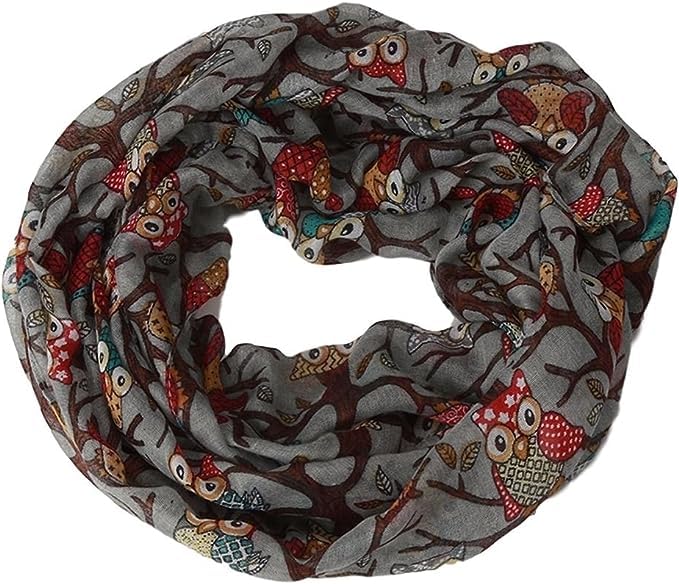 Owl Print Multi Colour Scarf (Grey)