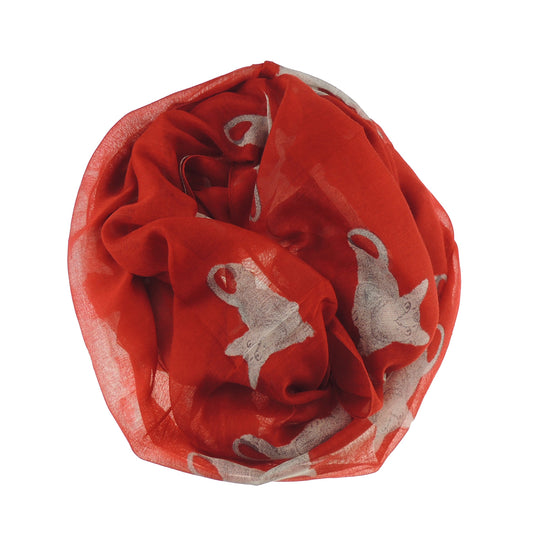 Ladies Gorgeous Soft Sitting Kitty Cat Print Big Day Fashion Scarf Shawl (Red)