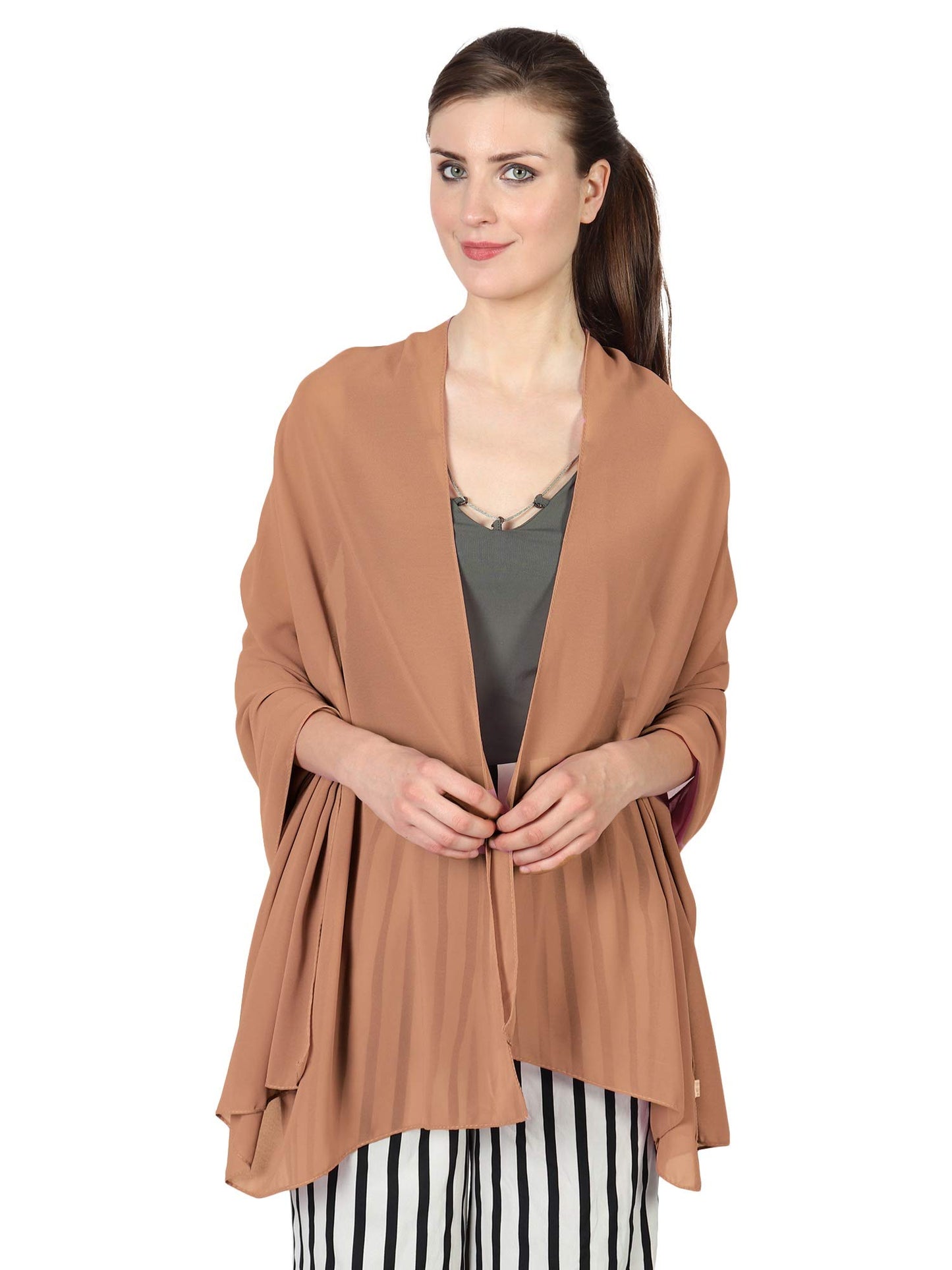 World of Scarfs Chiffon Scarves Shawls Wraps for Wedding Party Special Occasions Big Size 90 x 190 Cms (Nude)