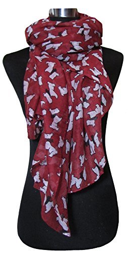 Red Scarf with White & Black Westie/Scotty Dog Print