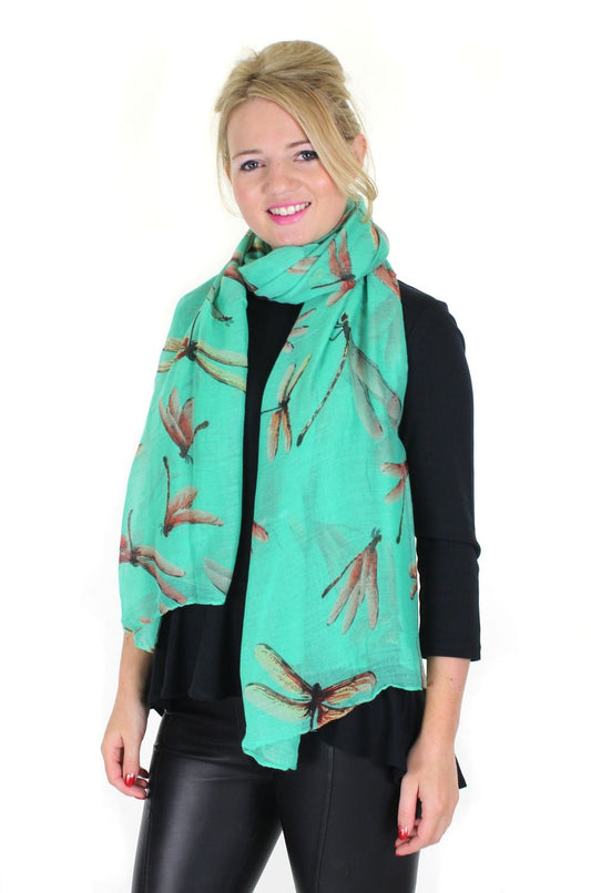 Colourful Large Dragonfly Printed Ladies Fashion Scarf (Green)