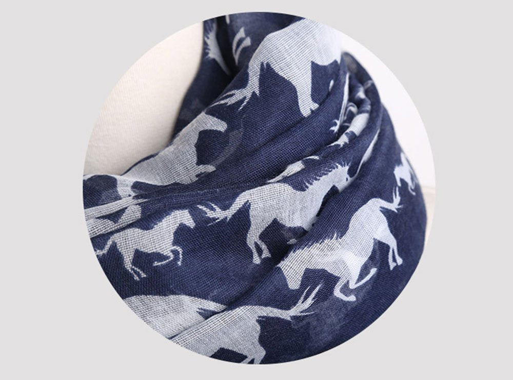 Kobwa(TM) Women Lady Fashion Voile Horse Print Soft Long Scarf Wrap Shawl with Kobwa's Keyring