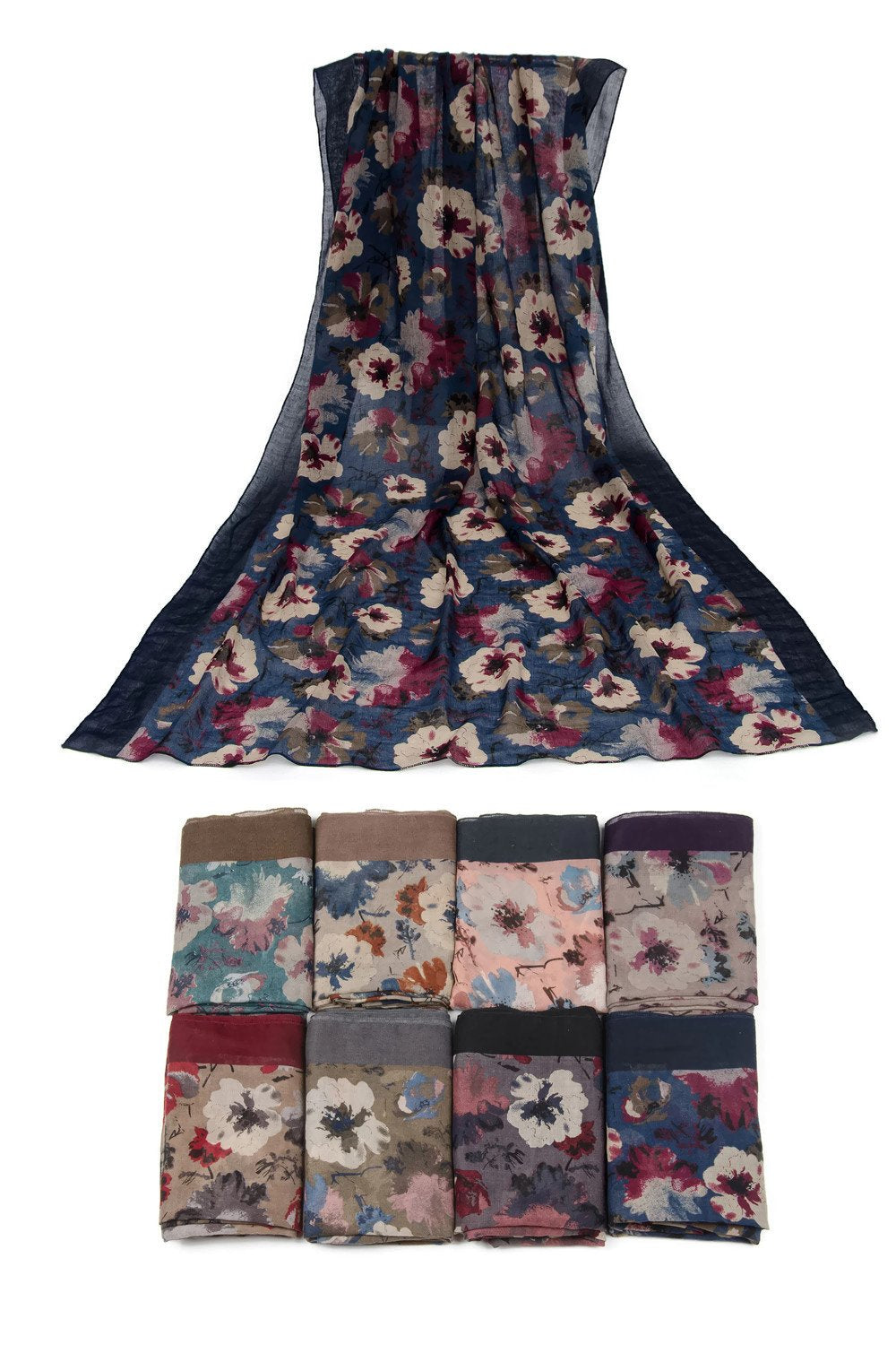 UK Seller!!! NEW Gorgeous Ladies Floral Print with Border Scarf Scarves Stole Wrap Stone/Grey