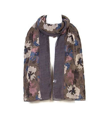 UK Seller!!! NEW Gorgeous Ladies Floral Print with Border Scarf Scarves Stole Wrap Stone/Grey