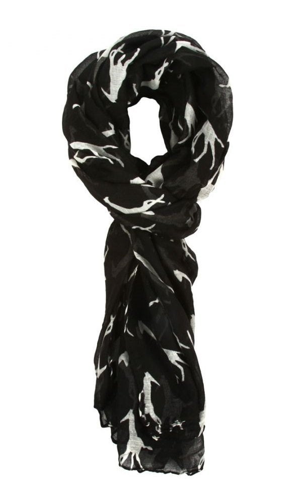 Giraffe Print Soft Celebrity Scarf Animal Fashion Large Long Shawl Scarves Available in Red Black Pink Yellow and Grey (Black)