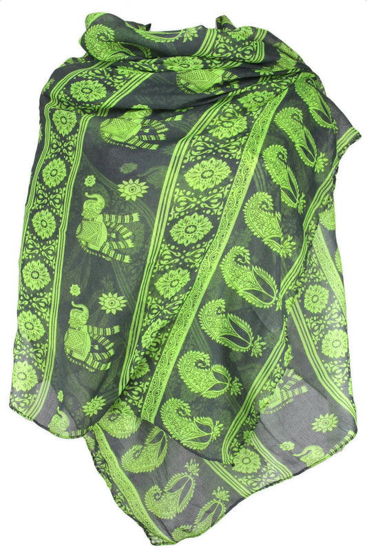 Evolatree - Large Rectangular Shawl Scarf Sarong - Paisley - Gray & Neon Yellow - 74" x 38"