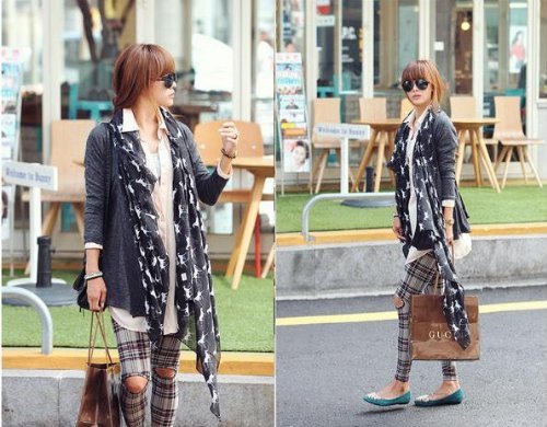 Giraffe Print Soft Celebrity Scarf Animal Fashion Large Long Shawl Scarves Available in Red Black Pink Yellow and Grey (Black)