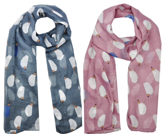 Christmas Bonanza Pack of 2 Scarves Wrap Shawl Scarf for Women Ladies (Hedgehog Grey & Dusky Pink, 2)