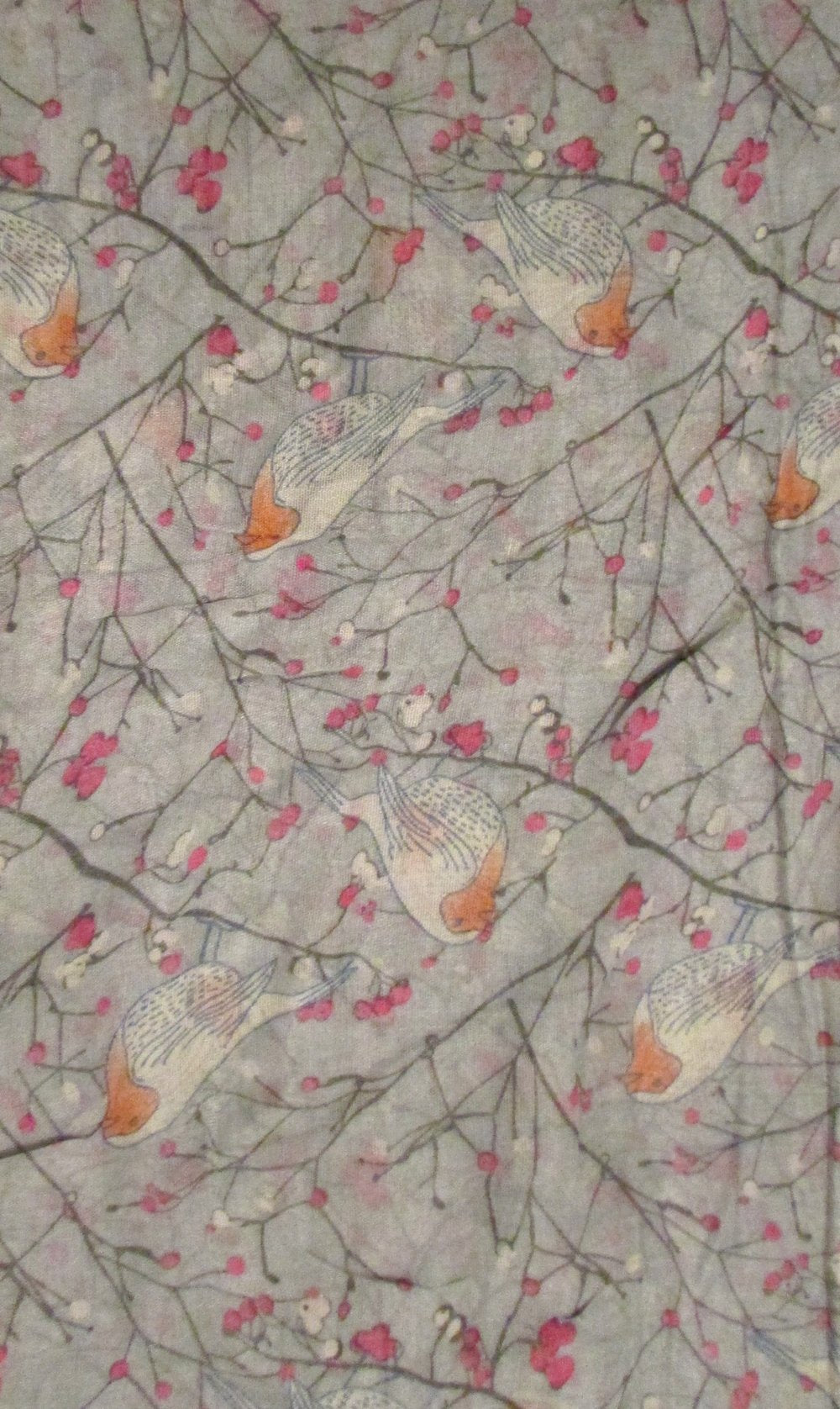 Grey Robin Print Lightweight Scarf