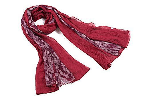 Charming Net Scarf Scarves Stole Wrap Hijab Neck-Wrap Maroon with Mesh Floral Lace for Ladies Womens Girls