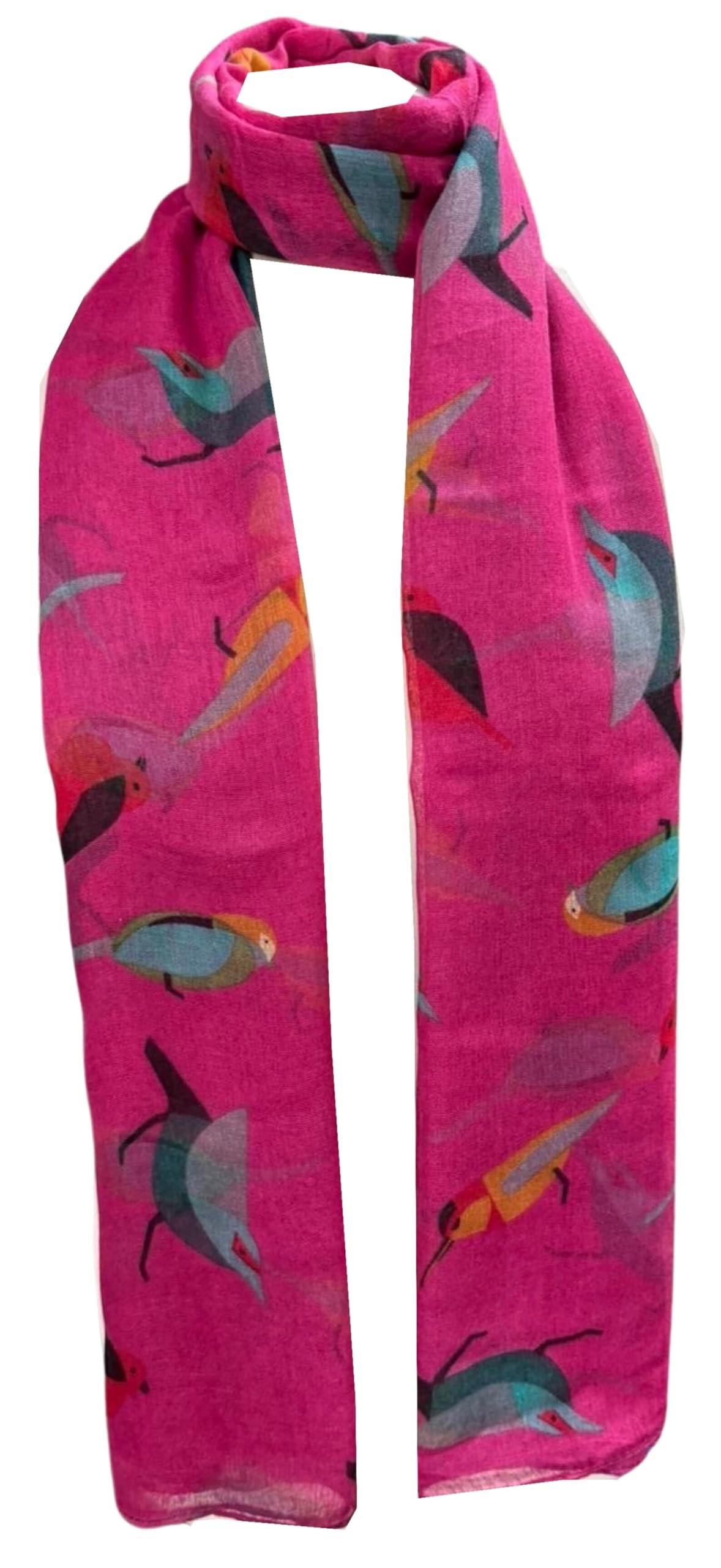 World of Shawls Winter Christmas Robin Bird Print Girls Lady Women Colorful Long Cute Scarf Wraps Shawl Soft Scarves Maxi (Multi Colour Robin Hot Pink)
