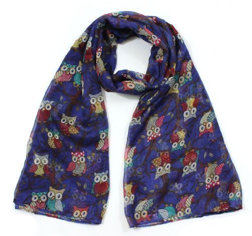Owl On a Branch Print Ladies Fashion Scarf (Navy)