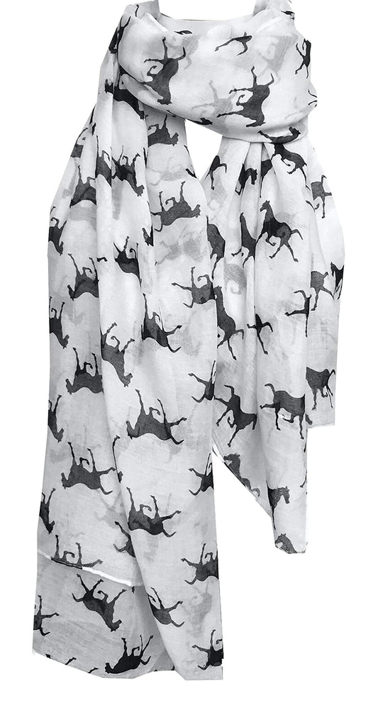 World of Shawls Horse Print Design Ladies Girls Scarf Scarves Shawl Wrap Maxi Sarong (White)