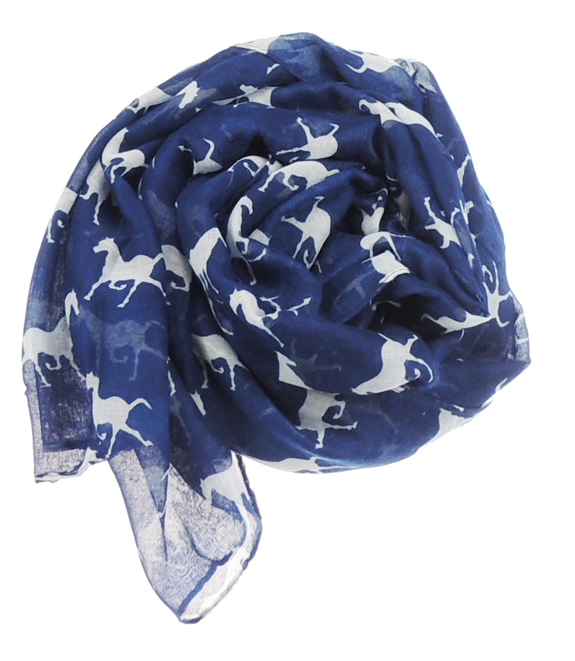 Ladies Gorgeous Soft Galloping Horses Print Big Scarf Navy Blue