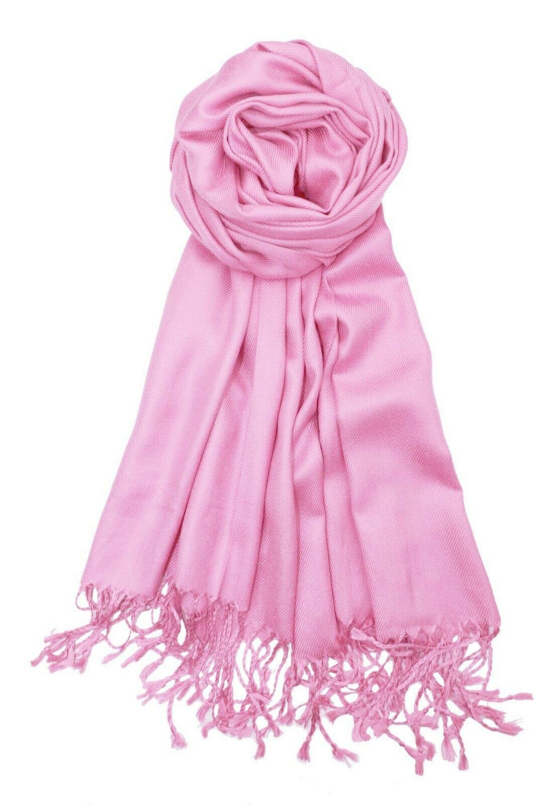 World of Shawls Plain Pashmina Scarf Hijab Shawl Stole Wrap Viscose (Pink)