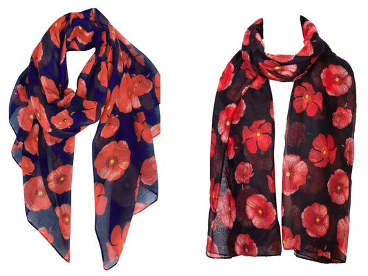 Christmas Bonanza Pack of 2 Scarves Wrap Shawl Scarf for Women Ladies (Poppy Black/Navy, 2)