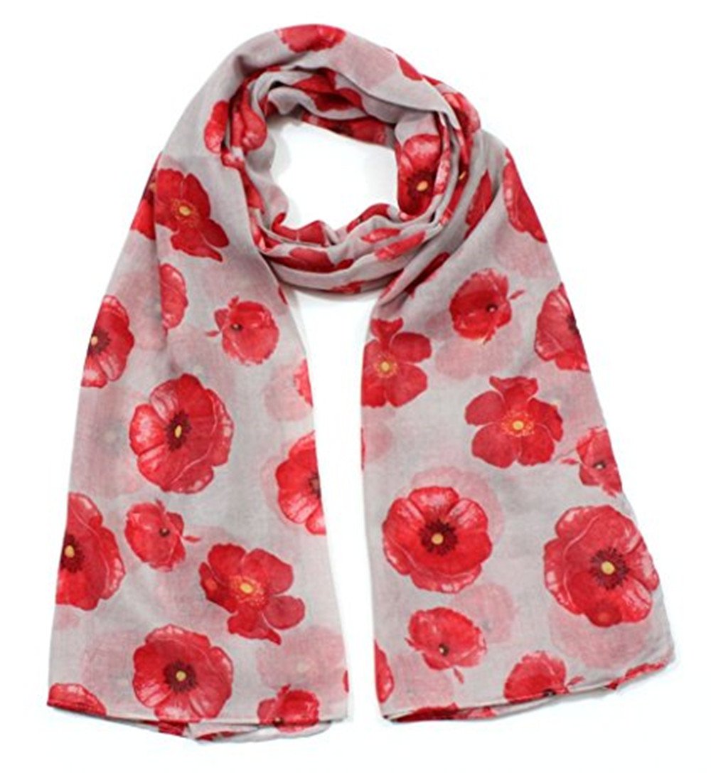 Poppy Print Design Women Scarves Large Size (Grey)