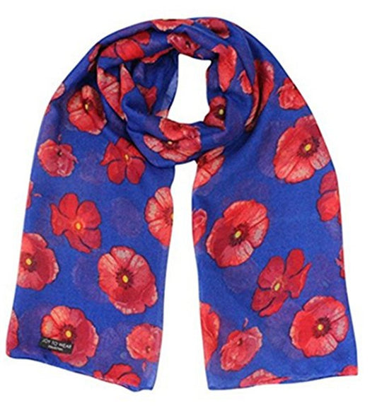 Poppy Print Design Women Scarves Large Size (Royal Blue)