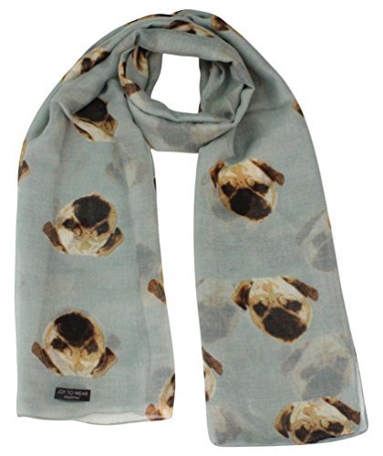 Pug Dog Ladies Fashion Scarf with Daisy Pendant Gift (Grey)