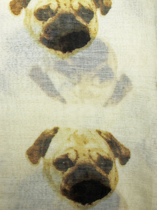 Cute Pug Dog Printed Ladies Scarf (Cream)