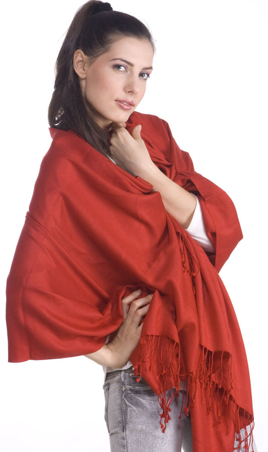 Premium Viscose Pashmina Shawl Stole Wrap Scarf in Lipstick Red (28X78)""