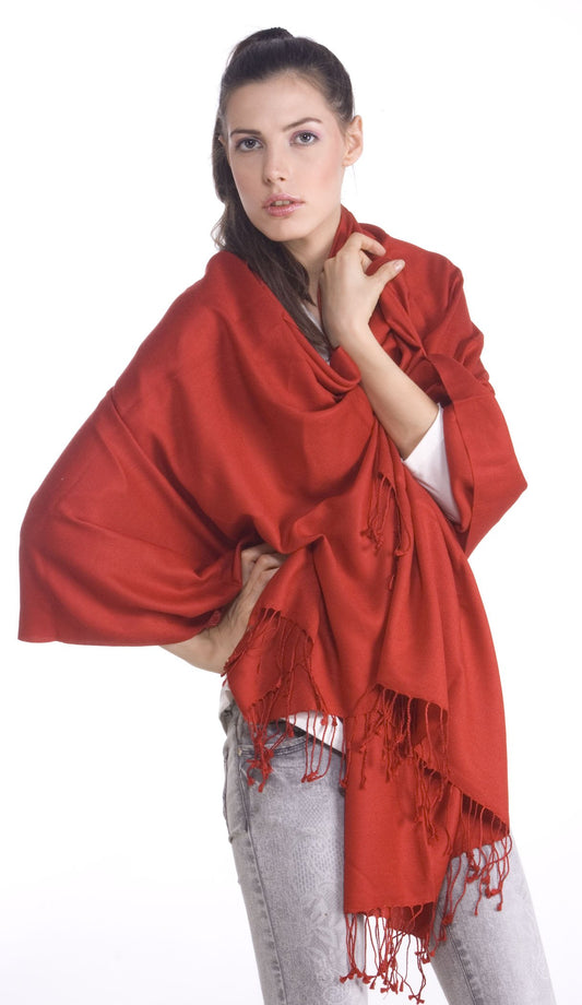 Premium Viscose Pashmina Shawl Stole Wrap Scarf in Lipstick Red (28X78)""